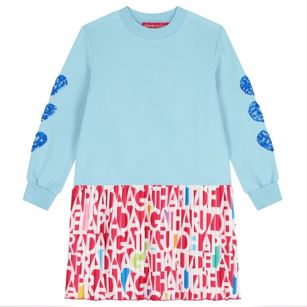 Agatha Ruiz De La Prada Girls Blue Logo Pleated Dress